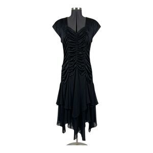 Vintage 70s Cybil Stewart Black Ruched Dress Talon Zip Whimsigoth Maxi LBD XS-S